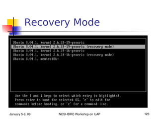 Recovery Mode




January 5­9, 09   NCSI­IDRC Workshop on ILAP   123
 