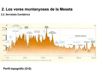 2. Los vores muntanyoses de la Meseta
2.2. Serralada Cantàbrica




  Perfil topogràfic (O-E)
 
