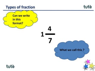 Types of fraction
Can we write
in this
format?
4
1
7
What we call this ?
 