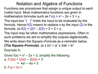 F In Math 1.5 notation and algebra of functions | PPT