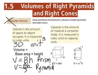 1.5 Volumes of Right Pyramids and Cones notes