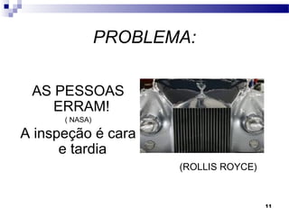 11
PROBLEMA:
AS PESSOAS
ERRAM!
( NASA)
A inspeção é cara
e tardia
(ROLLIS ROYCE)
 