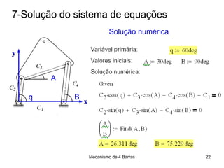 Mecanismo de 4 Barras
7-Solução do sistema de equações
q
A
B
Solução numérica
22
 