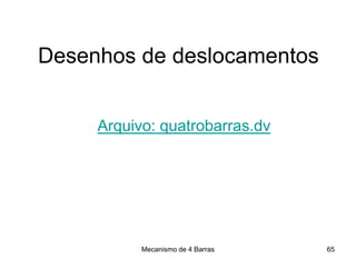 Mecanismo de 4 Barras
Desenhos de deslocamentos
Arquivo: quatrobarras.dv
65
 