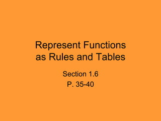 Represent Functionsas Rules and Tables Section 1.6 P. 35-40 