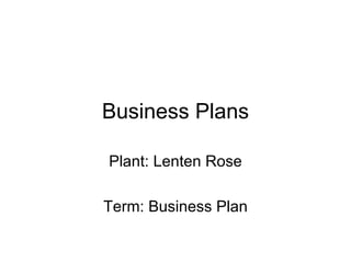 Business Plans Plant: Lenten Rose Term: Business Plan 