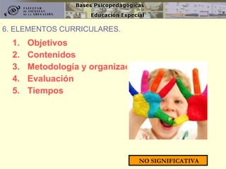 Objetivos Contenidos Metodología y organización didáctica Evaluación Tiempos 6. ELEMENTOS CURRICULARES. NO SIGNIFICATIVA 