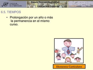 Prolongación por un año o más  la permanencia en el mismo curso. 6.5. TIEMPOS Elementos Curriculares 