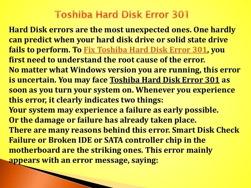 18002560160 Step to Fix Toshiba Hard Disk Error 301