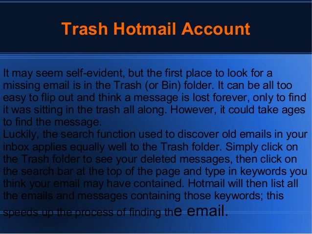how to get back deleted emails from hotmail account how to get back deleted emails from hotmail account