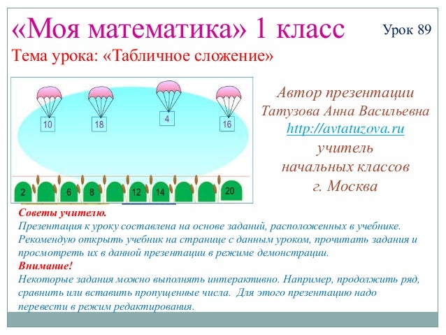 Математика. 1 класс. Урок 89. Табличное сложение