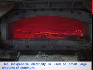 This inexpensive electricity is used to smelt large
amounts of aluminum.
 