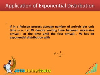 Application of Exponential Distribution <br />.<br />If in a Poisson process average number of arrivals per unit time is ...