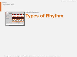 PART 1
FUNDAMENTALS
Interactive Exercises:
Chapter 1.9 Pattern and Rhythm
Gateways to Art: Understanding the Visual Arts, Second Edition, Debra J. DeWitte, Ralph M. Larmann, and M. Kathryn Shields
Types of Rhythm
 