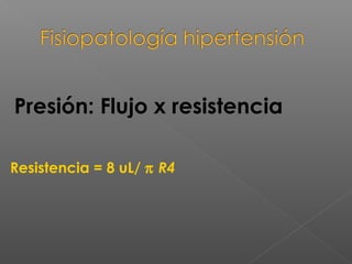 Presión: Flujo x resistencia
Resistencia = 8 uL/ π R4
 