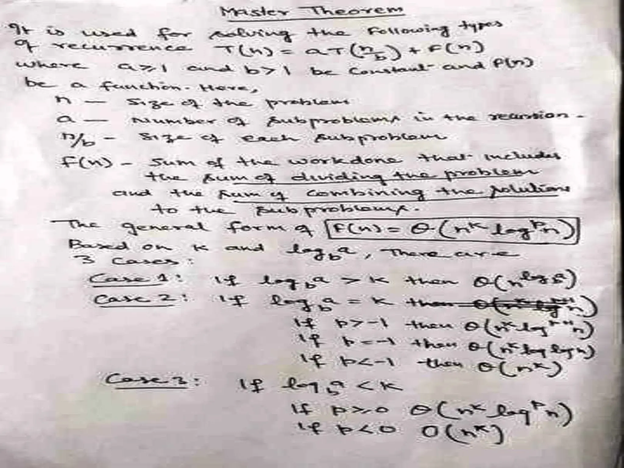 Master Theorem
can be interpreted as
+ f (n) with a≥1 and b≥1 be constant & f(n) be a function and
can be interpreted as
 