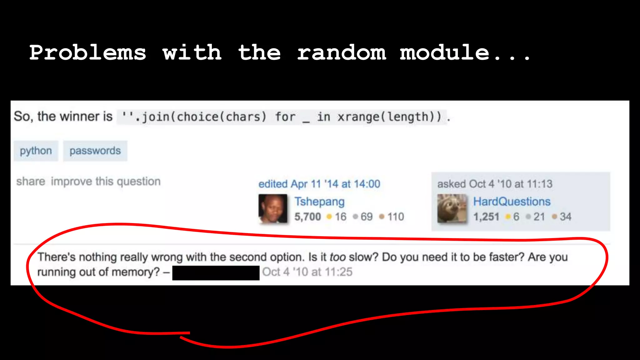 Problems with the random module...
 
