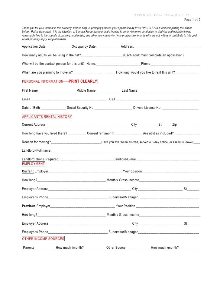 application for rental