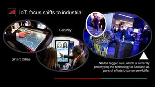 IoT: focus shifts to industrial
NB-IoT tagged seal, which is currently
prototyping the technology in Scotland as
parts of efforts to conserve wildlife.
Smart Cities
Security
 