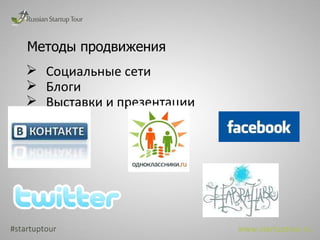 Методы продвижения #startuptour www.startuptour.ru Социальные сети Блоги Выставки и презентации 
