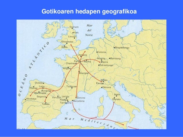 Gotikoaren hedapen geografikoa 