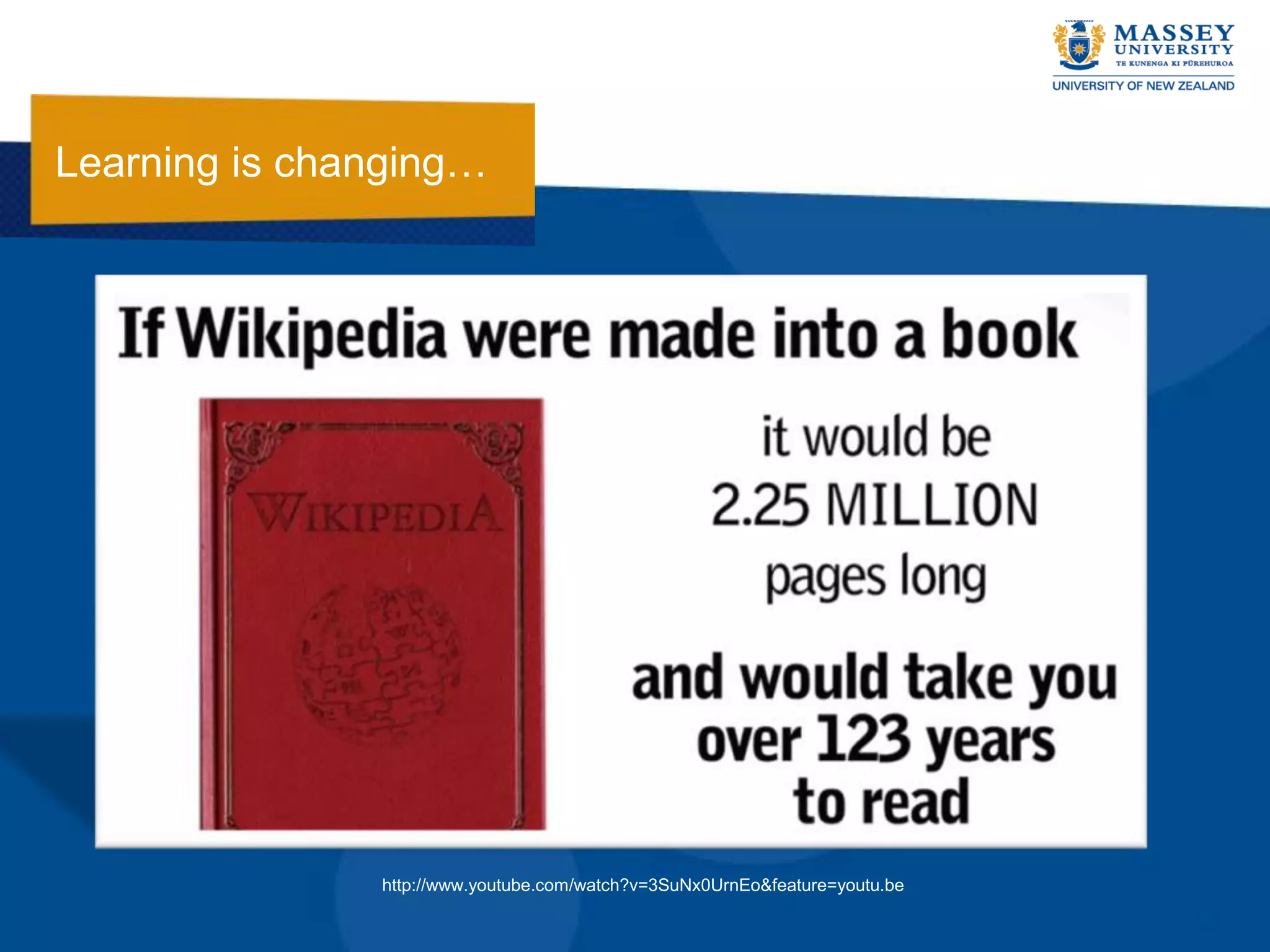 Learning is changing…




               http://www.youtube.com/watch?v=3SuNx0UrnEo&feature=youtu.be
 