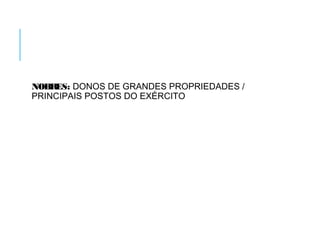 NOBRES: DONOS DE GRANDES PROPRIEDADES /
PRINCIPAIS POSTOS DO EXÉRCITO
 