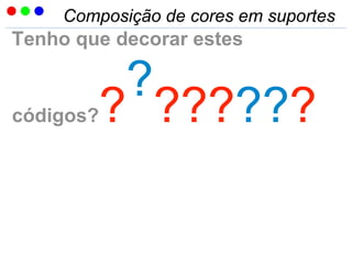 Composição de cores em suportes
Tenho que decorar estes
códigos??
?
??????
 