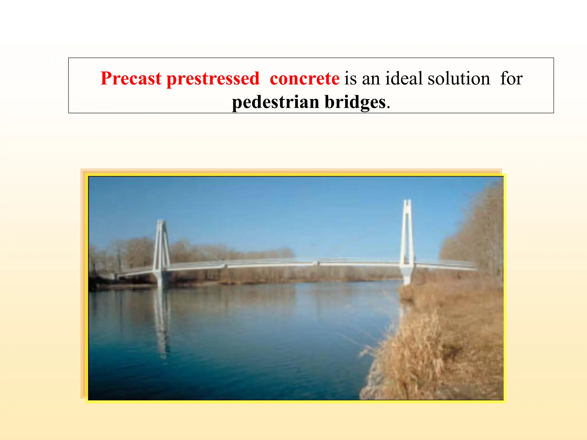 Precast prestressed concrete is an ideal solution for
pedestrian bridges.
23
 