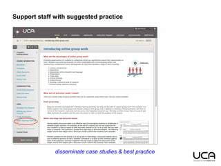 Support staff with suggested practice
disseminate case studies & best practice
 