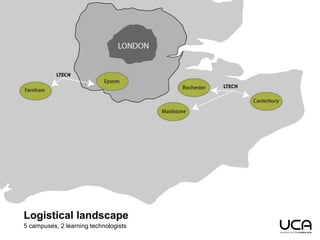 Logistical landscape
5 campuses, 2 learning technologists
 