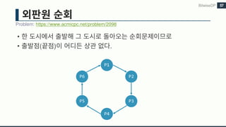 •
• ( ) .
Problem: https://www.acmicpc.net/problem/2098
BitwiseDP 57
P1
P2
P3
P4
P5
P6
 