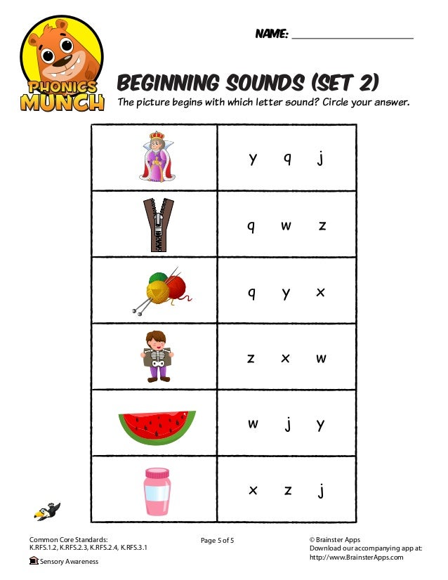 Beginning Sounds Phonics Worksheet