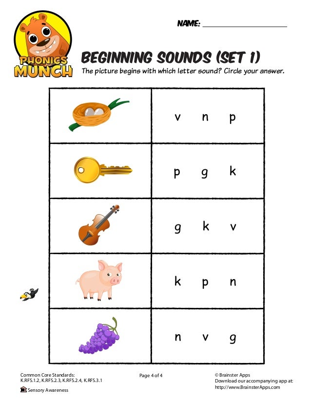 Beginning Sounds Phonics Worksheet