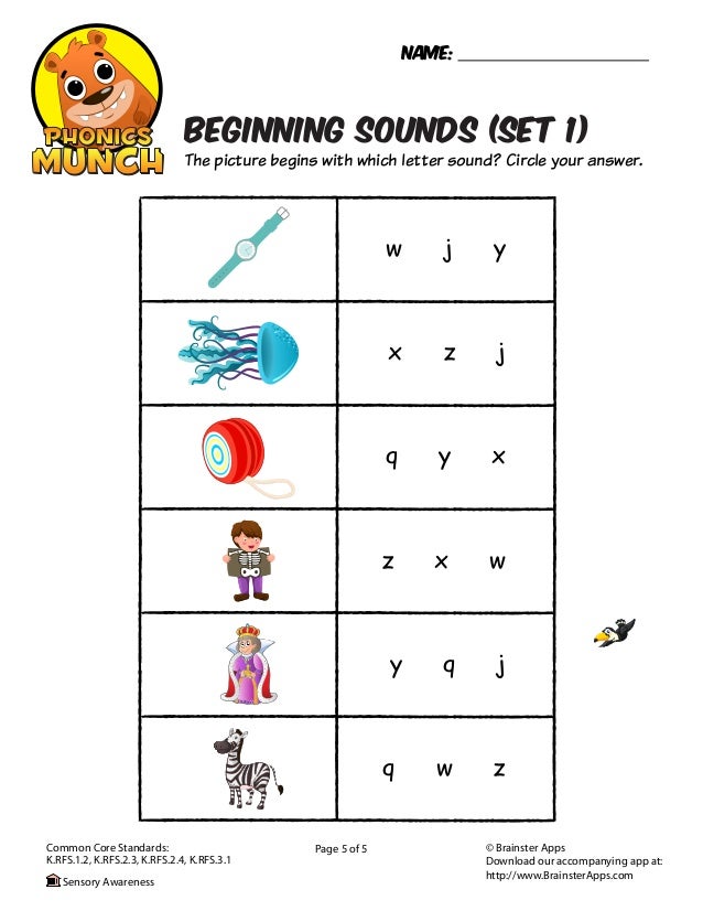 Beginning Sounds Phonics Worksheet