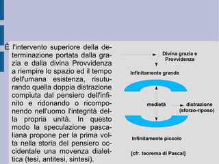 Così una continua fonte di propositività e di azioni nei confronti del futuro impone all'uomo la ricerca ed il necessario perseguimento di finalità in realtà estrinseche, che – oltre a nascondere la vera e propria finalità intrinseca ed autentica, rappresentata dalla riflessione su di sé – sostituiscono e coprono l'infelicità attuale con una continua infelicità futura. In questo modo una fonte assolutamente negativa per l'uomo, con il suo carico di sofferenza ineliminabile, si trasforma in una moltiplicazione parossistica di affanni e di insoddisfazioni reali. La via di questa finta opposizione richiede dunque che l'uomo rientri in se stesso, riscoprendo la virtù del pensiero e della riflessione. Solo in questo modo l'uomo riesce a fare il primo passo verso la propria liberazione. Affrontando la povertà e la miseria della propria assoluta finitezza ed accettandone tutte le implicazioni e necessità. 