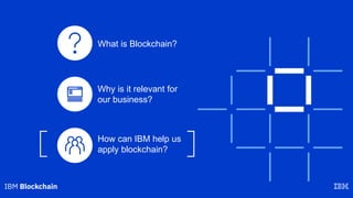 What is Blockchain?
Why is it relevant for
our business?
How can IBM help us
apply blockchain?
 