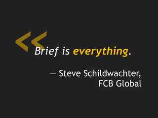 — Steve Schildwachter,
FCB Global
«Brief is everything.
 