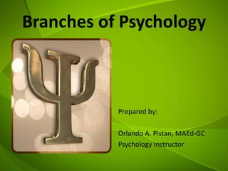 Branches of Psychology
Prepared by:
Orlando A. Pistan, MAEd-GC
Psychology Instructor
 