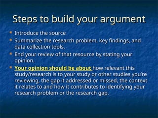 How to Build a Strong Argument and Literature Review in Research | PPT