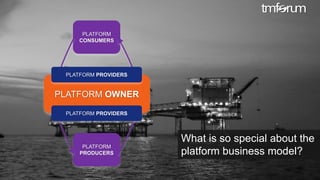 © 2017 TM Forum | 14
PLATFORM
PRODUCERS
PLATFORM
CONSUMERS
PLATFORM OWNER
PLATFORM PROVIDERS
PLATFORM PROVIDERS
What is so special about the
platform business model?
 