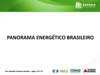 PANORAMA ENERGÉTICO BRASILEIRO
Ver Apostila Cemig na Escola – págs. 22 e 23
 