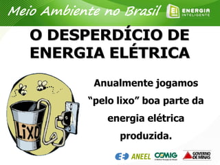 Anualmente jogamos
“pelo lixo” boa parte da
energia elétrica
produzida.
Meio Ambiente no Brasil
 