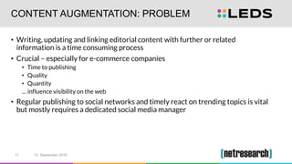 CONTENT AUGMENTATION: PROBLEM
• Writing, updating and linking editorial content with further or related
information is a t...