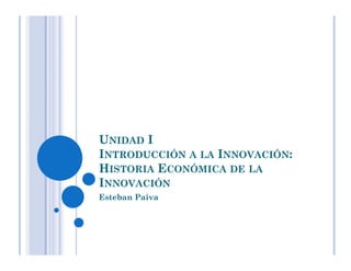 UNIDAD I
INTRODUCCIÓN A LA INNOVACIÓN:
HISTORIA ECONÓMICA DE LA
INNOVACIÓN
Esteban Paiva
 