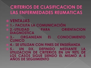 1. clasificacion e importancia de las enfermedades reumaticas
