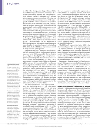REVIEWS

                                   in pDCs led to the expansion of a population of DCs                 they have been shown to share a few targets, such as
                                   that exhibit many characteristics of conventional DCs.              Ciita94, Tlr9 (REF. 95) and Ifna96). However, BXH2 mice,
                                   In the in vivo setting, however, it is particularly dif-            which harbour a spontaneous point mutation in Irf8,
                                   ficult to dissect whether E2‑2‑deficient pDCs undergo               have defects in CD8α + DC development but not in
                                   phenotypic conversion to conventional DCs owing to a                pDC generation. This mutation is thought to ablate
                                   reduction in E2‑2‑mediated repression of ID2, as pro-               the interaction of PU.1 and IRF8, raising the possibil-
                                   posed, or whether normal conventional DC numbers                    ity that the PU.1–IRF8 complex is not as crucial for
                                   are increased in the absence of a full pDC compart-                 the differentiation of pDCs as for the development
                                   ment, as occurs in other settings. Nevertheless, pDCs               of conventional DCs93. There are, as yet, no genome-
                                   are particularly sensitive to E2‑2 concentration, as both           wide DNA-binding datasets for IRF8 and PU.1 in
                                   E2‑2‑deficient mice and patients with a rare mono-                  DCs, although similar data from macrophages sug-
                                   allelic loss of E2‑2 (Pitt–Hopkins syndrome) show                   gest that PU.1 might occupy most of the active regula-
                                   impaired pDC formation and function80. E2‑2 binds                   tory regions in DCs97,98 and that IRF8 might bind to
                                   directly to the promoters of several pDC-expressed                  a subset of these sites99. Importantly, in macrophages
                                   genes, including BDCA2, LILRA4, IRF7, the pre-TCR                   and myeloid progenitors, PU.1 is directly involved in
                                   α-chain gene, IRF8 and SPIB (which encodes a close                  nucleosome remodelling, and this leads to the generation
                                   relative of PU.1 that is expressed by human and mouse               of an open chromatin conformation and histone modi‑
                                   pDCs)80. The reliance of pDCs on an E protein such as               fications, suggesting that PU.1 can directly programme
                                   E2‑2 may explain the observation that pDCs express                  the fate of myeloid cells97,98.
                                   many lymphocyte-associated transcripts (including                       The ETS-family transcription factor SPIB — the
                                   SPIB, RAG1, IL7R and TDT), as E proteins are central                closest homologue of PU.1 in the mammalian genome
                                   to many aspects of lymphopoiesis27.                                 — is expressed, within the DC lineages, specifically by
                                       ID proteins are direct inhibitors of DNA bind-                  pDCs100. Knockdown of the expression of either SPIB
                                   ing by E proteins. ID2 is the predominant ID protein                or PU.1 in human haematopoietic progenitors strongly
                                   expressed in the DC lineage and is also involved in                 inhibits pDC formation, suggesting that both factors
                                   the development of multiple lineages during haemato­                function in human pDCs91. The extent of any functional
                                   poiesis, particularly that of lymphoid tissue-inducer               redundancy between PU.1 and SPIB in pDCs has so far
                                   cells (LTi cells) and natural killer (NK) cells85–88. ID2           not been addressed in mice.
                                   expression is extremely low in CDPs, pre-DCs and                        In summary, the separation of pDC and conven-
                                   pDCs, whereas all conventional DC populations                       tional DC lineages represents the first major division
Lymphoid tissue-inducer            express high levels of ID2 (REF. 89) (FIG. 3). In line with         in the DC pathway and requires the concerted action of
cells
(LTi cells). A cell type that is
                                   this expression pattern, ID2‑deficient mice have a                  both E proteins and the PU.1–IRF8 complex (FIGS 2,3).
present in developing lymph        profoundly altered conventional DC compartment                      Although the activation of STAT5 inhibits pDC for-
nodes, Peyer’s patches and         but still produce pDCs (see below)87. This leads to a               mation in vitro 51, the exact signals that initiate this
nasopharynx-associated             model whereby the acquisition of high levels of ID2                 process are not known. In addition, the ways in which
lymphoid tissue (NALT).
                                   and subsequent suppression of E2‑2 activity blocks                  the E2‑2–ID2 and PU.1–IRF8 axes interact are still
LTi cells are required for
the development of these           pDC development and allows progression along the                    unclear, as are the identities of most of the genes tar-
lymphoid organs. The inductive     conventional DC pathway. This model is clearly an                   geted by these transcription factors. pDCs represent the
capacity of these cells for the    oversimplification, as E2‑2‑deficient mice still produce            end point of their lineage; however, the production of
generation of Peyer’s patches      some pDC progenitors and ID2 is not essential for the               conventional DCs is only the first step in their further
and NALT has been shown by
adoptive transfer, and it is
                                   differentiation of all conventional DCs.                            diversification, which is outlined in the next section.
generally assumed that they            The development of pDCs also depends on PU.1,
have a similar function in the     IRF8 and potentially SPIB 66,90,91. pDCs are absent                 Genetic programming of conventional DC subsets
formation of lymph nodes.          in PU.1- or IRF8‑deficient mice 66,90,92, as well as in             Although it is fairly clear that conventional DCs, pDCs,
                                   humans with a mutation in IRF8 (REF. 3), although it                Langerhans cells and monocyte-derived DCs represent
Nucleosome remodelling
Changes in the nucleosome          remains to be proven whether these factors function                 developmentally distinct lineages, the relationships
structure are mediated by          specifically in the pDC lineage or have a role in CDPs              between the various anatomically, phenotypically and
dedicated nuclear enzymes          (FIG. 2) . However, circumstantial evidence favours a               functionally distinct conventional DC populations
(for example, ATP-dependent        specific function for these factors in determining pDC              remain to be fully elucidated. Conventional DCs are
nucleosome-remodelling
enzymes) that change the
                                   versus conventional DC fate. PU.1 is expressed at a                 thought to be derived from circulating pre-DCs21,65.
accessibility of DNA and           uniformly high level in CDPs, but at a lower level in               Although it remains possible that multiple develop-
the expression of genes.           pDCs, with the timing of downregulation coinciding                  mentally distinct types of pre-DC exist and act as the
                                   with pDC formation66, whereas IRF8 is expressed at                  precursors for individual conventional DC lineages,
Histone modifications
                                   very high levels in both CDPs and pDCs (FIG. 3). The                we favour a model that considers all the populations
Histones are essential to
maintain DNA organization          stoichiometric relationship between PU.1 and IRF8 is                of conventional DCs as related subsets derived from a
and may be modified by             likely to be important for the pDC versus conventional              single pre-DC population. In this model, the conven-
methylation and acetylation —      DC branch point, as both of these factors are known to              tional DC subsets are induced by the environmental
changes that are thought to        function in a dose-dependent manner 66,93 and can bind              milieu that they reside in, and thus it is the interaction
keep genes active or silent,
respectively — thereby altering
                                   to distinct DNA sequences both individually and in a                of these extrinsic signals with the core transcriptional
the genetic code read by           complex 82. The extent to which PU.1 and IRF8 share                 programme of conventional DCs that dictates the
transcriptional regulators.        target genes in pDCs is currently unknown (although                 outcome of DC terminal differentiation.


108 | FEBRUARY 2012 | VOLUME 12	                                                                                              www.nature.com/reviews/immunol

                                                        © 2012 Macmillan Publishers Limited. All rights reserved
 