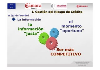 I. Gestión del Riesgo de Crédito
A Quién Vendo?
      La información
                                     el
           la                      momento
      información                 “oportuno”
         “justa”



                              Ser más
                            COMPETITIVO
 