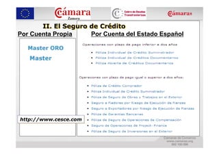 II. El Seguro de Crédito
Por Cuenta Propia    Por Cuenta del Estado Español




http://www.cesce.com
 