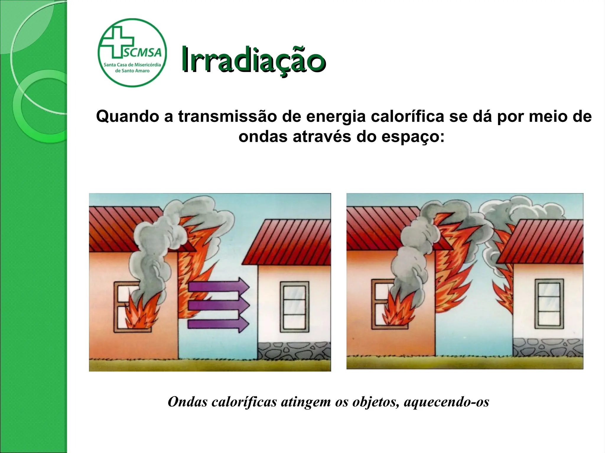 Irradiação
Irradiação
Quando a transmissão de energia calorífica se dá por meio de
ondas através do espaço:
Ondas caloríficas atingem os objetos, aquecendo-os
 